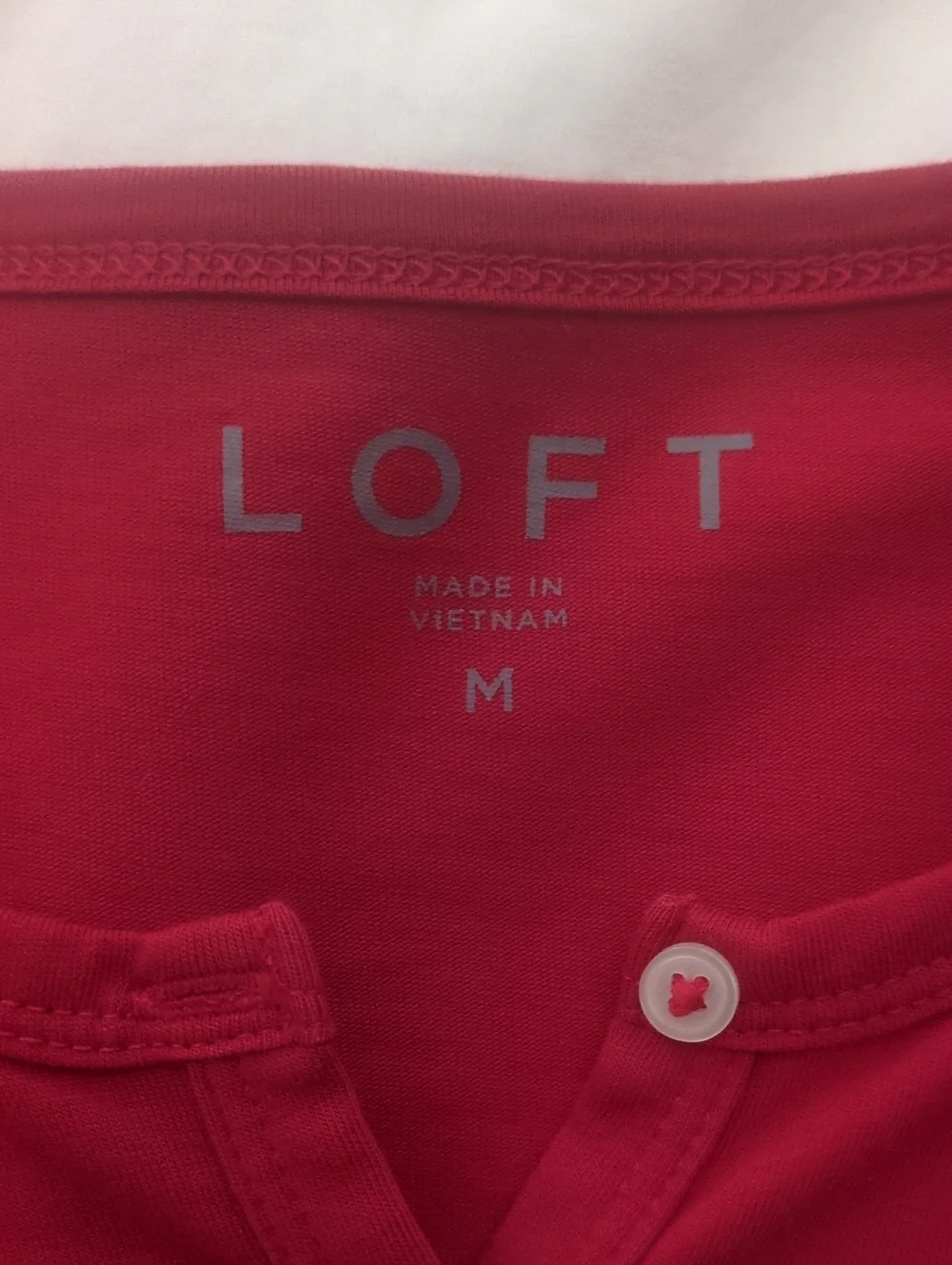LOFT Red Henley Puff Sleeve Top